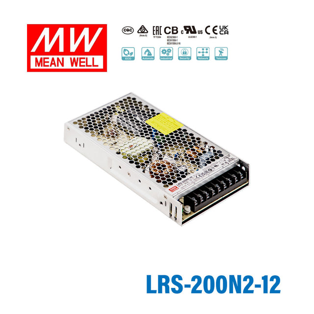 Mean Well LRS-200N2-12 Single Output High Peak Power Supply 204W 12V, 2 Times Peak Power 17A