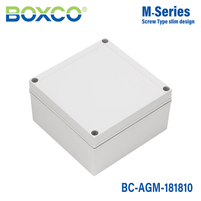 Boxco M-Series 180x180x100mm Plastic Enclosure, IP67, IK08, ABS, Grey Cover, Screw Type