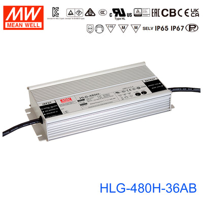 Mean Well HLG-480H-36AB Power Supply 480W 36V - Adjustable and Dimmable 13.3A