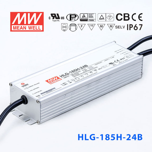 Mean Well HLG-185H-24AB Power Supply 185W 24V - Adjustable and Dimmable 7.8A