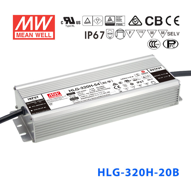 Mean Well HLG-320H-20AB Power Supply 300W 20V - Adjustable and Dimmable 15A