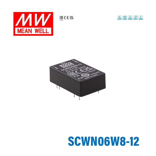 Mean Well SCWN06W8-12 DC-DC Converter - 6W 9~75V DC in 12V out 5mA