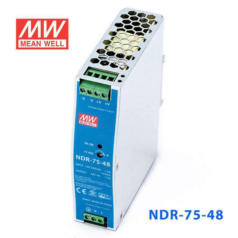 Mean Well NDR-75-48 Single Output Industrial Power Supply 75W 48V 1.6A - DIN Rail - PHOTO 1