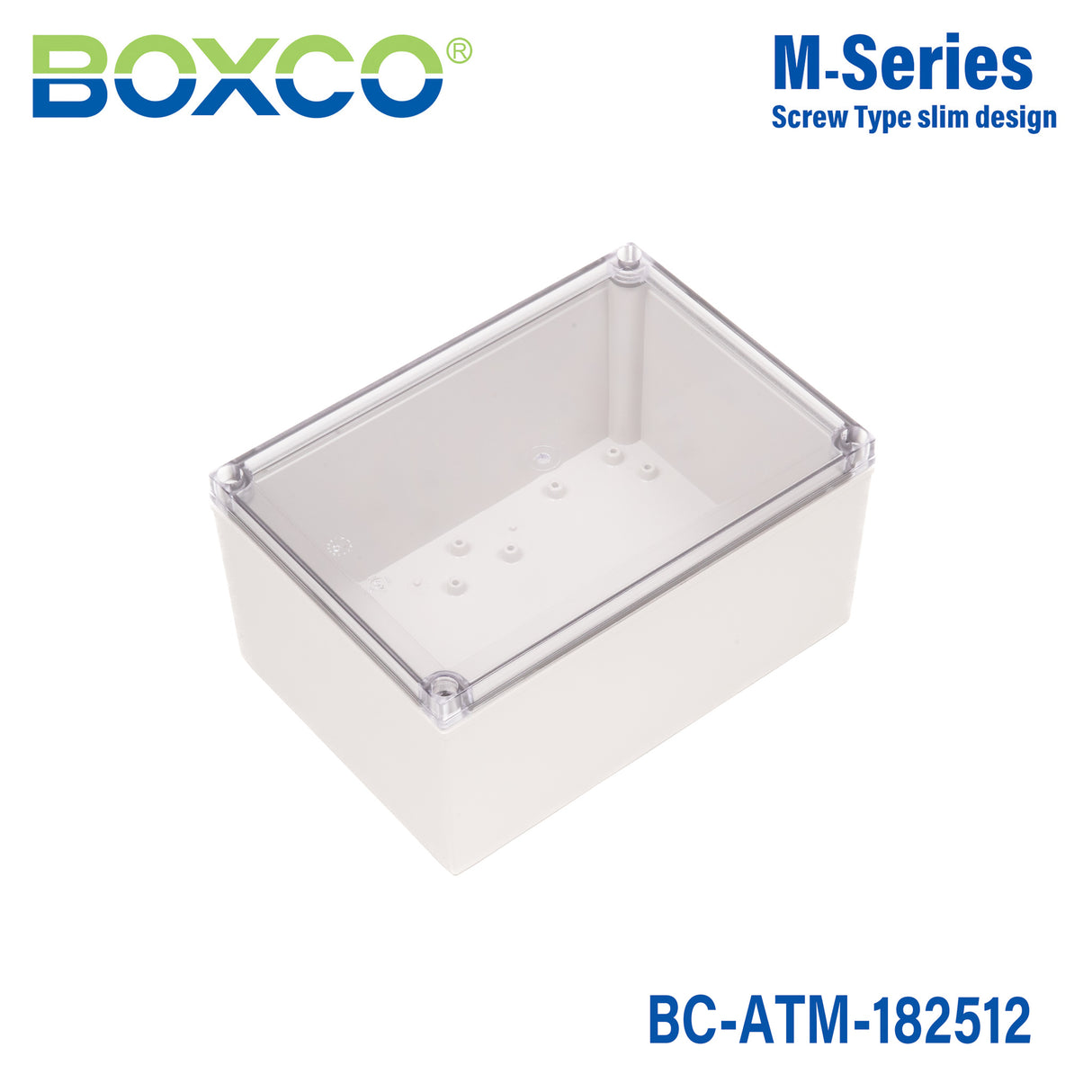 Boxco M-Series 180x255x125mm Plastic Enclosure, IP67, IK08, ABS, Transparent Cover, Screw Type