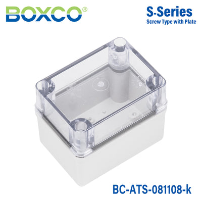 Boxco S-Series 80×110×85mm Plastic Enclosure, IP67, IK08, ABS, Transparent Cover, Screw Type