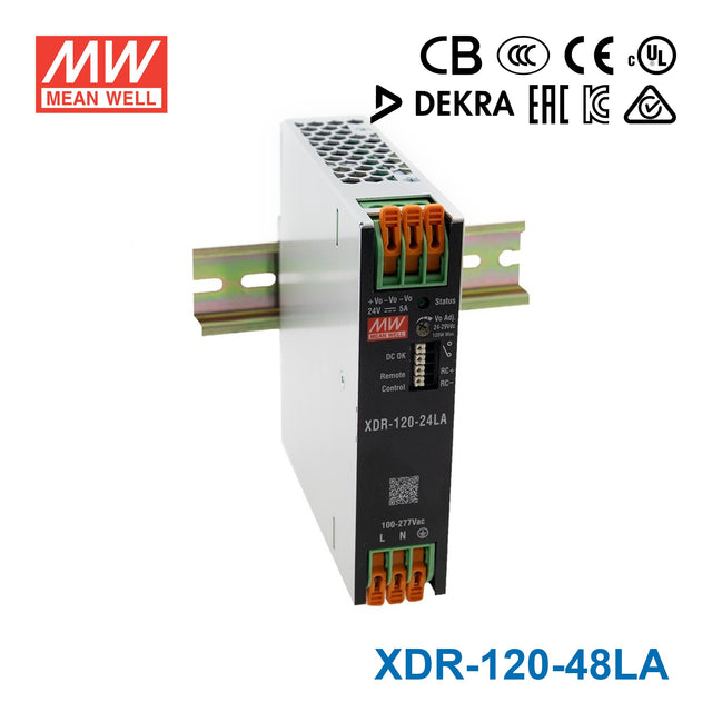 Mean Well XDR-120-48LA High-End Ultra Slim Industrial Din Rail Power Supply 120W 48V with Lever Actuated Connector 2.5A