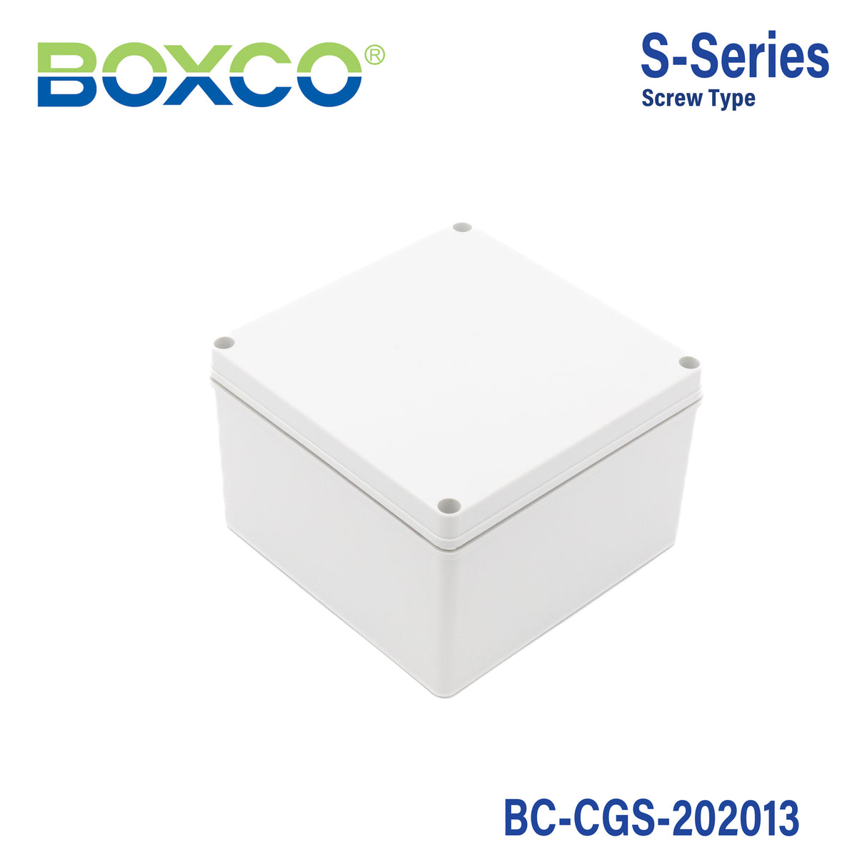 Boxco S-Series 200x200x130mm Plastic Enclosure, IP67, IK08, PC, Grey Cover, Screw Type