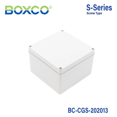 Boxco S-Series 200x200x130mm Plastic Enclosure, IP67, IK08, PC, Grey Cover, Screw Type