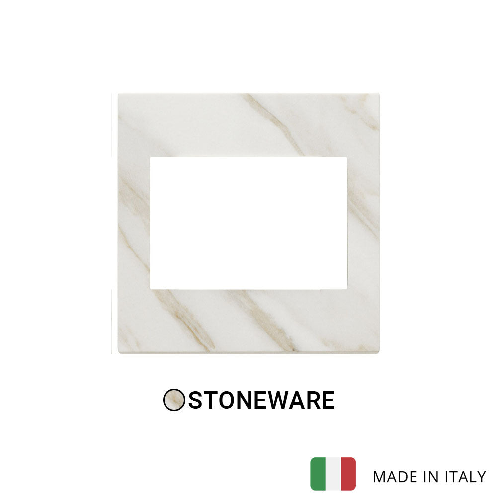 Vimar Eikon Exe Plate 3M Marbl Stoneware White Calacatta
