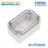 Boxco S-Series 80x130x70mm Plastic Enclosure, IP67, IK08, PC, Transparent Cover, Screw Type