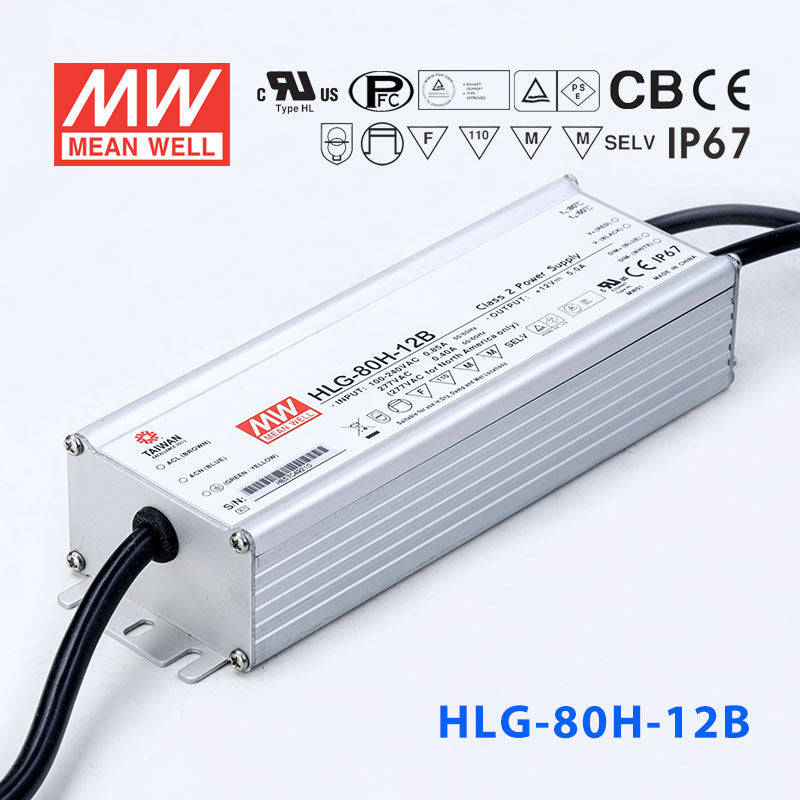 Mean Well HLG-80H-12AB Power Supply 60W 12V - Adjustable and Dimmable