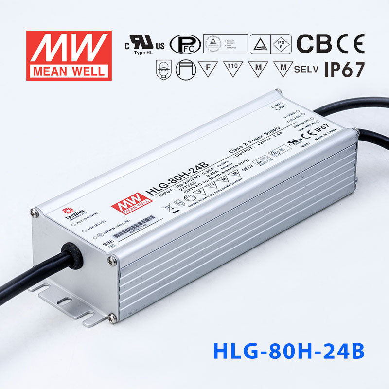 Mean Well HLG-80H-24AB Power Supply 80W 24V - Adjustable and Dimmable 3.4A