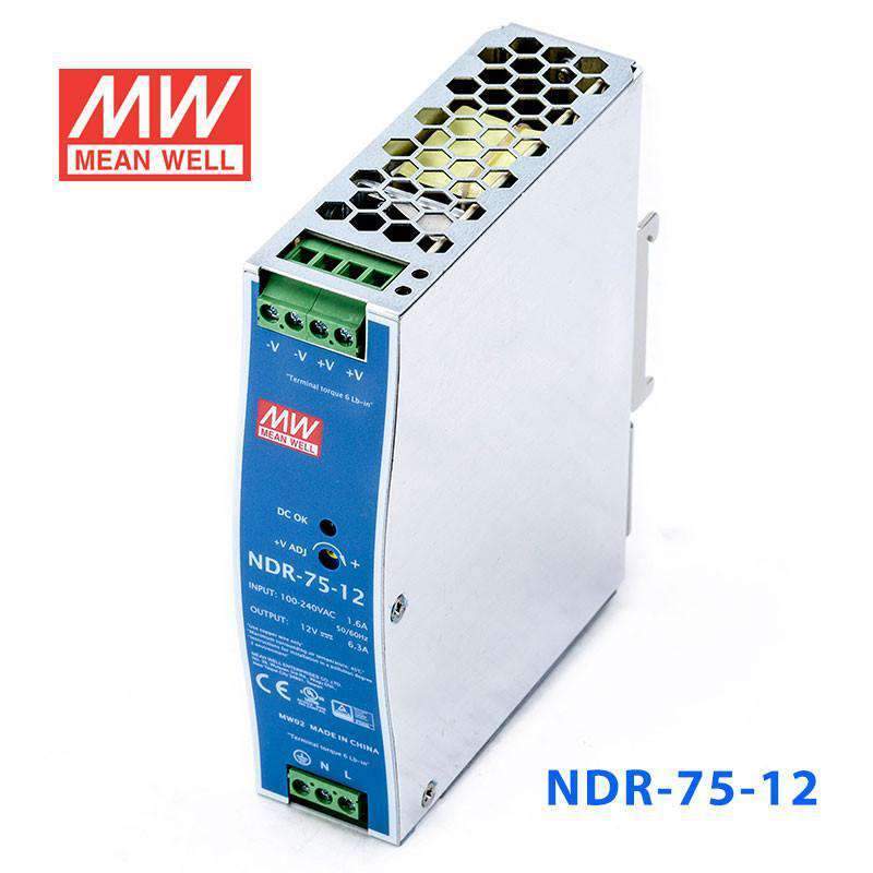 Mean Well NDR-75-12 Single Output Industrial Power Supply 75W 12V 6.3A - DIN Rail - PHOTO 1