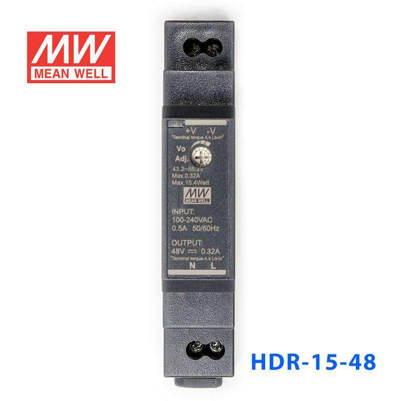 Mean Well HDR-15-48 Ultra Slim Step Shape Power Supply 15W 48V 0.32A - DIN Rail - PHOTO 1