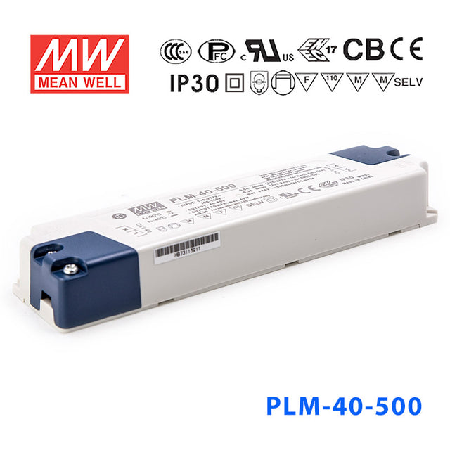 Mean Well PLM-40-500, 500mA Constant Current with PFC - Terminal Block