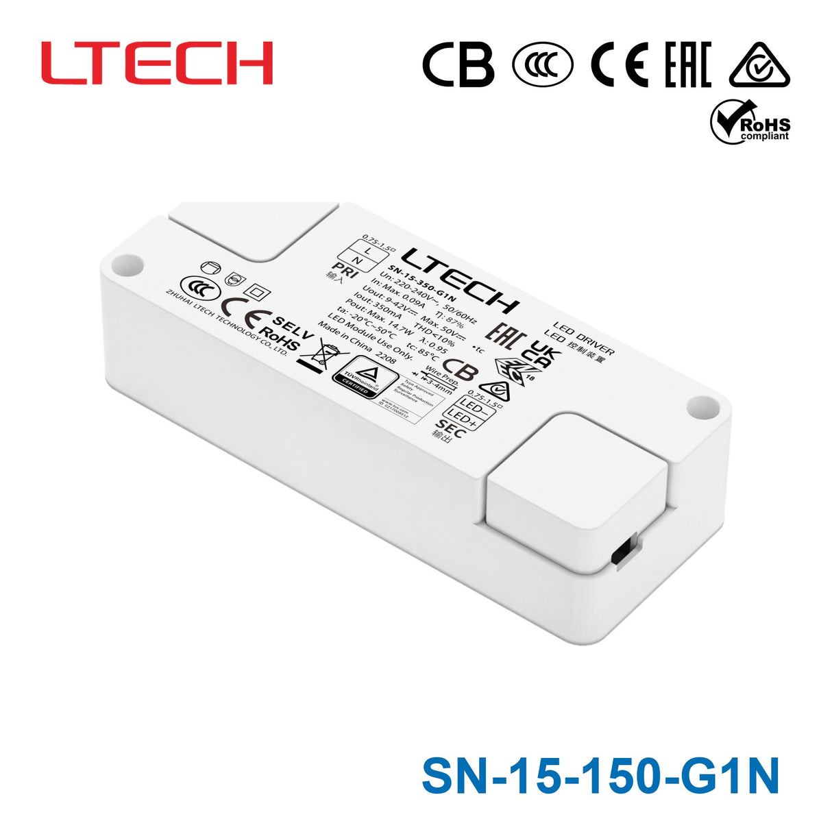 Ltech SN-15-150-G1N 14.7W 9-42VDC CC LED Driver 0.35A
