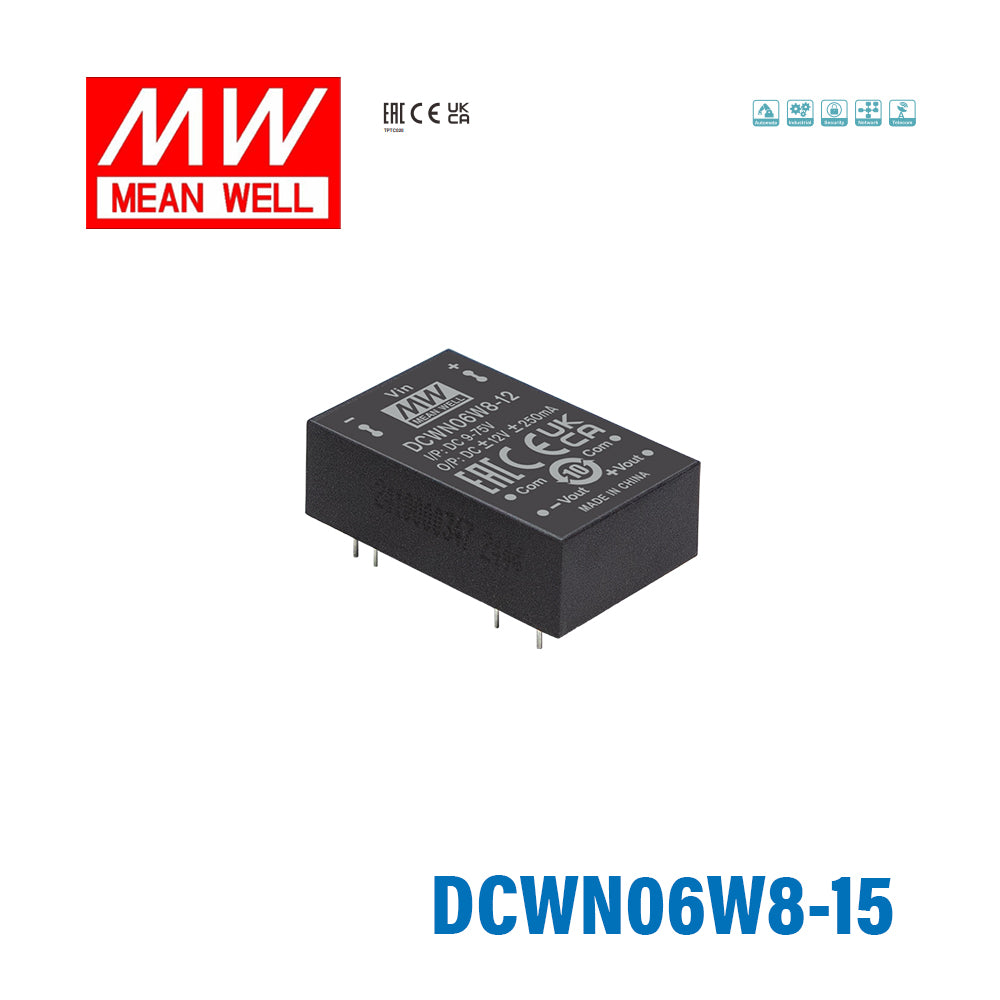 Mean Well DCWN06W8-15 DC-DC Converter - 6W 9~75V DC in ±15V out 10mA