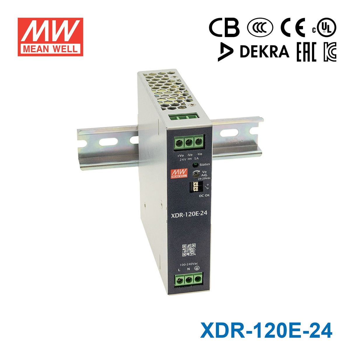 Mean Well XDR-120E-24 Economical Ultra Slim Din Rail Power Supply 120W 24V 5A