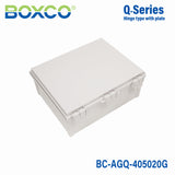 Boxco Q-Series 400x500x200mm Plastic Enclosure, IP67, IK08, ABS, Grey Cover, Hinge Type with Plate