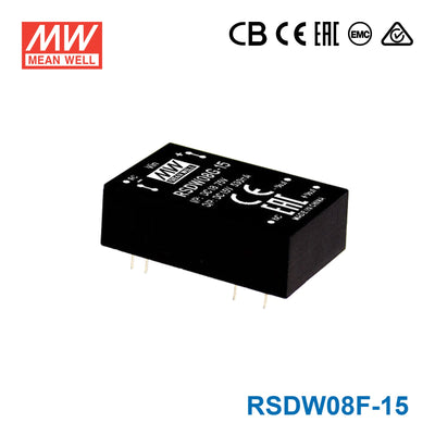 Mean Well RSDW08F-15 DC-DC Converter - 8W - 3~36V in 15V out 530mA