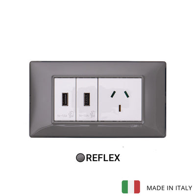 Vimar Plana Plastic 2 USB and 1 Socket - Reflex Ash - 10A