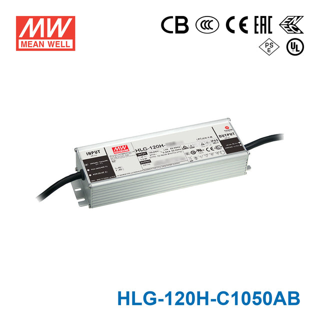 Mean Well HLG-120H-C1050AB Power Supply 155.4W 1050mA - Adjustable and Dimmable
