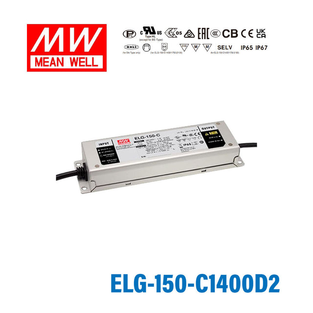 Mean Well ELG-150-C1400D2 AC-DC Single output LED Driver (CC) with PFC
