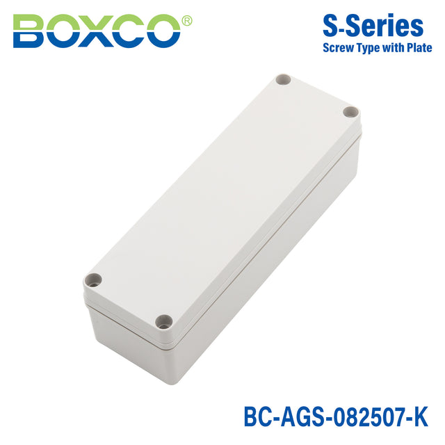 Boxco S-Series 80×250×70mm Plastic Enclosure, IP67, IK08, ABS, Grey Cover, Screw Type