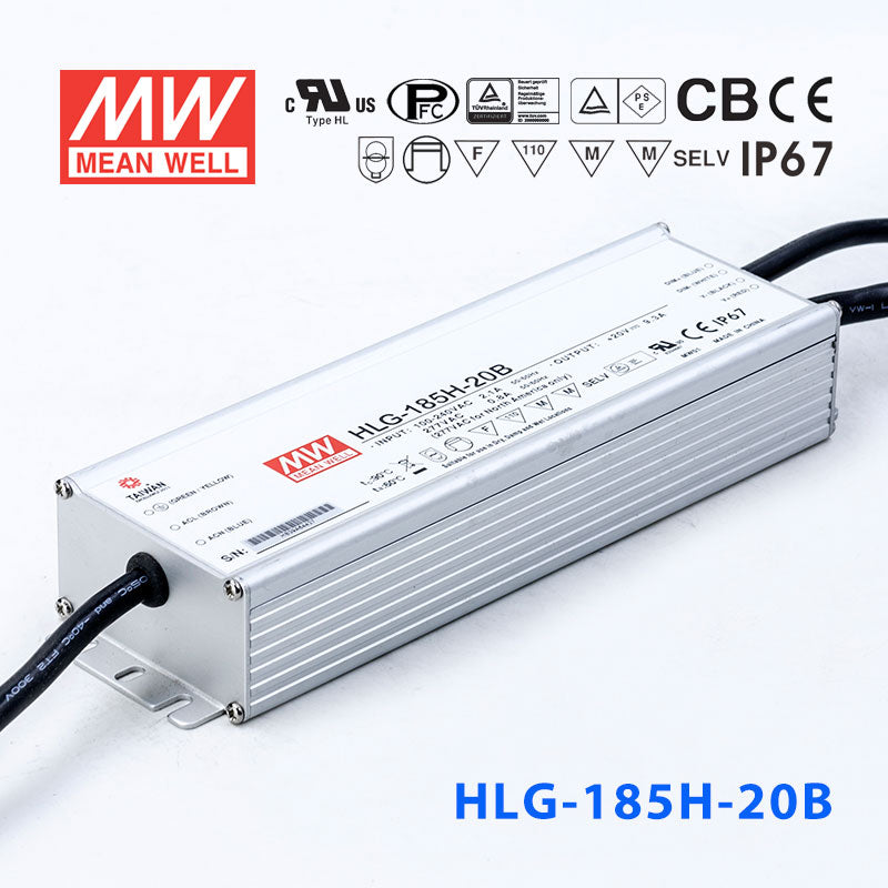 Mean Well HLG-185H-20AB Power Supply 185W 20V - Adjustable and Dimmable 9.3A