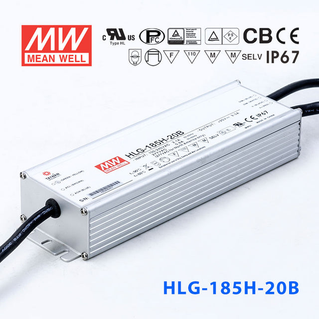 Mean Well HLG-185H-20AB Power Supply 185W 20V - Adjustable and Dimmable 9.3A