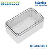 Boxco S-Series 150x250x100mm Plastic Enclosure, IP67, IK08, ABS, Transparent Cover, Screw Type