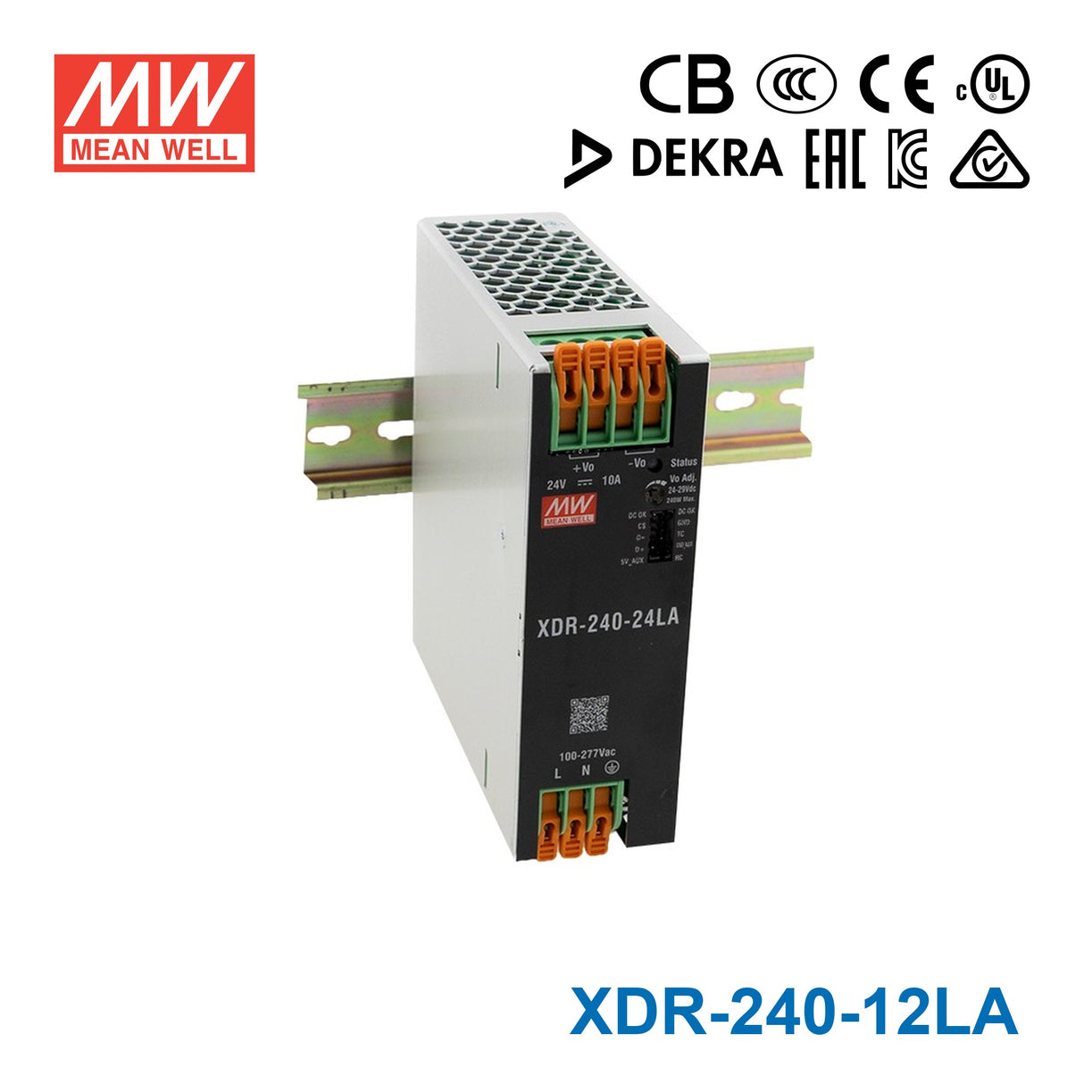 Mean Well XDR-240-12LA High-End Ultra Slim Industrial Din Rail Power Supply 240W 12V with Lever Actuated Connector 20A