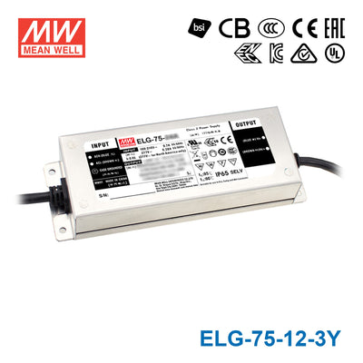 Mean Well ELG-75-12-3Y Power Supply 60W 12V 5A — 3-Wire Input (with Earth)