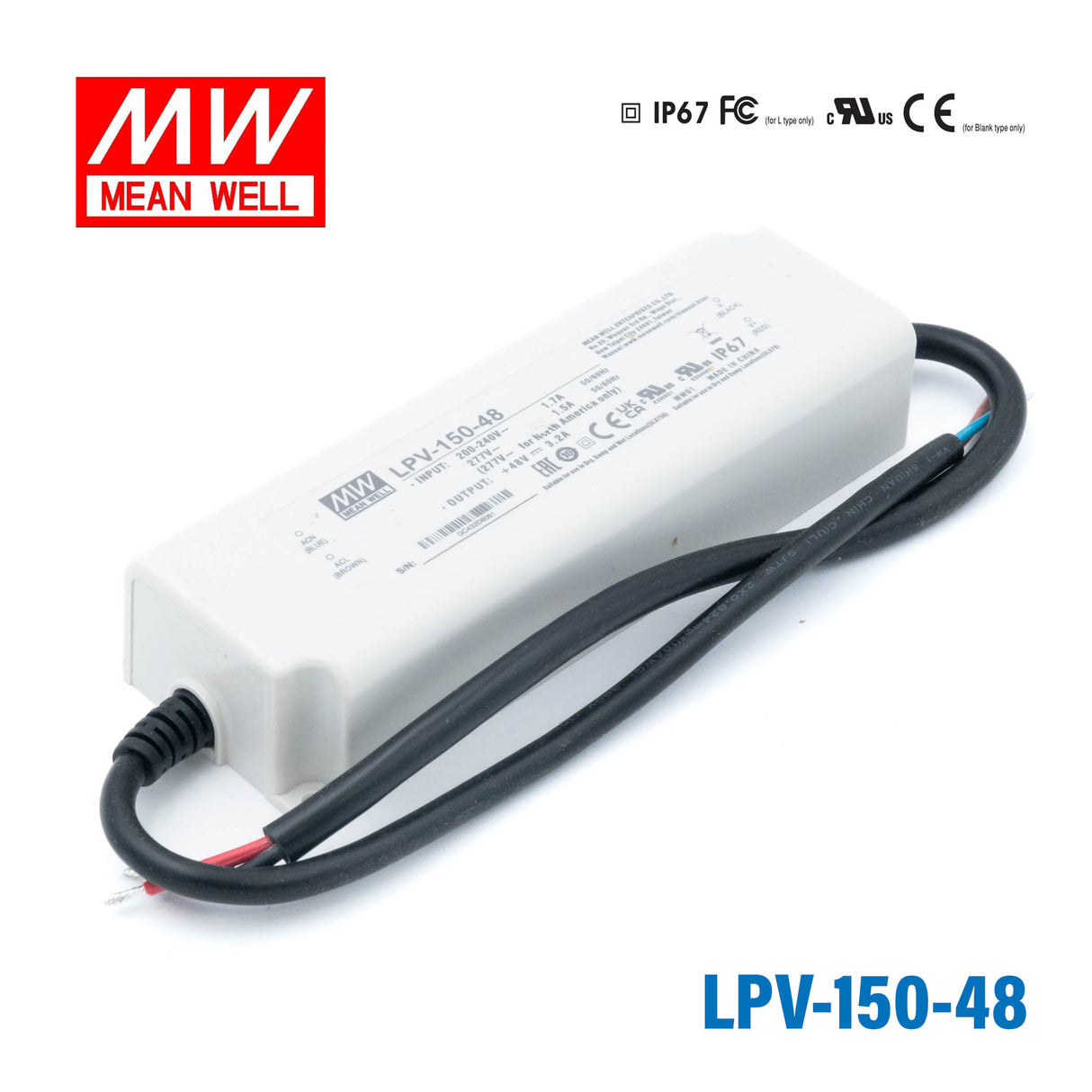 Mean Well LPV-150-48 LED Driver — 153.6W 48V 3.2A IP67 Waterproof