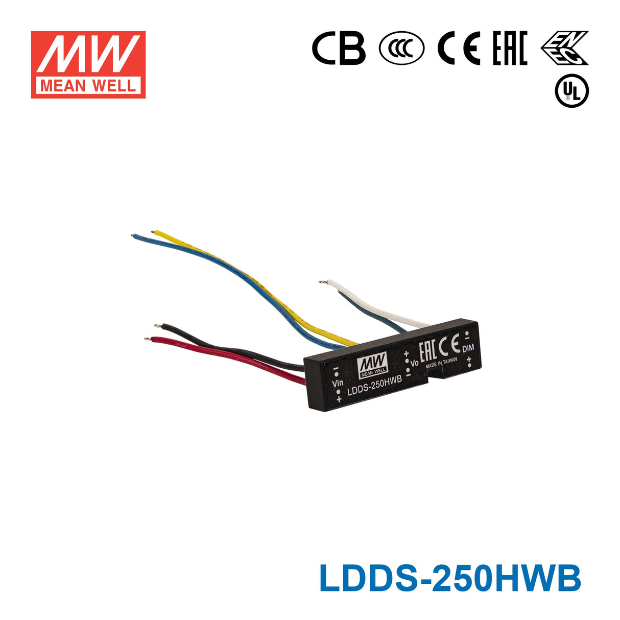 Mean Well LDDS-250HWB DC/DC LED Driver CC 250mA - Step-down Wire Type - 3 in 1 Dimmable