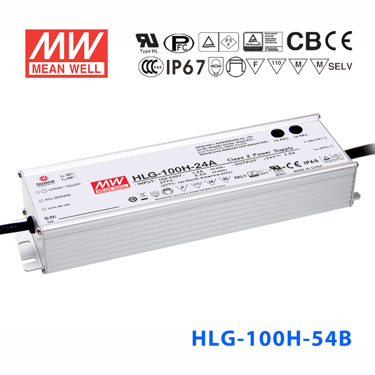 Mean Well HLG-100H-54AB Power Supply 100W 54V - Adjustable and Dimmable