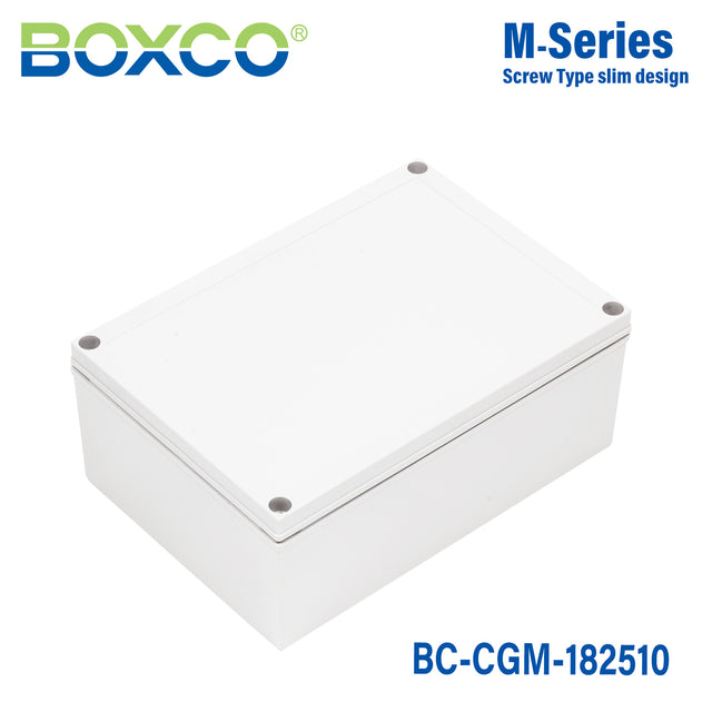 Boxco M-Series 180x255x100mm Plastic Enclosure, IP67, IK08, PC, Grey Cover, Screw Type