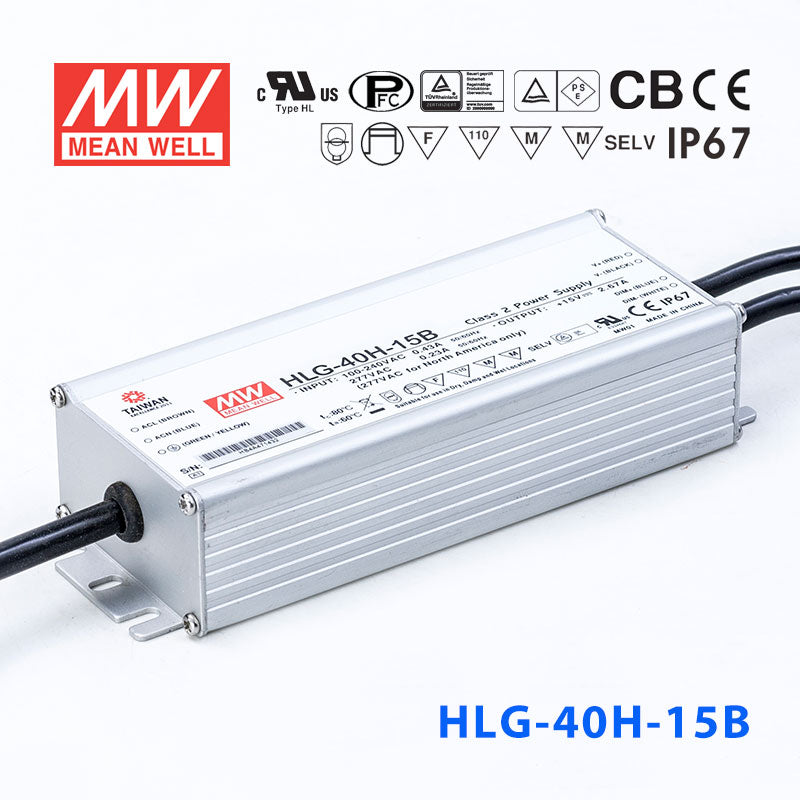 Mean Well HLG-40H-15AB Power Supply 40W 15V - Adjustable and Dimmable 2.67A