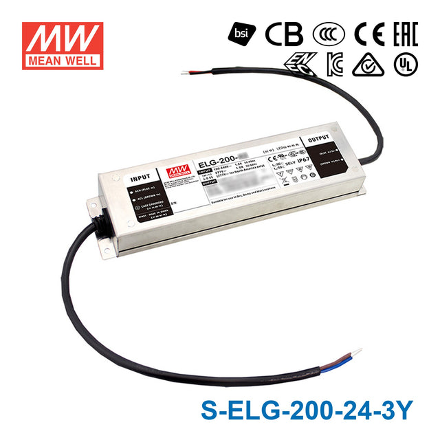 Mean Well S-ELG-200-24-3Y Power Supply 200W 24V 8.4A — 3-Wire Input (with Earth)