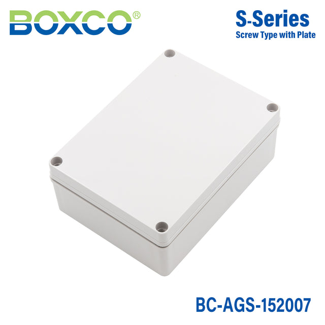 Boxco S-Series 150x200x75mm Plastic Enclosure, IP67, IK08, ABS, Grey Cover, Screw Type