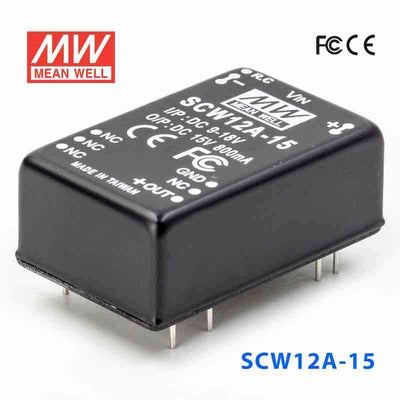 Mean Well SCW12A-15 DC-DC Converter - 12W 9~18V DC in 15V out 800mA