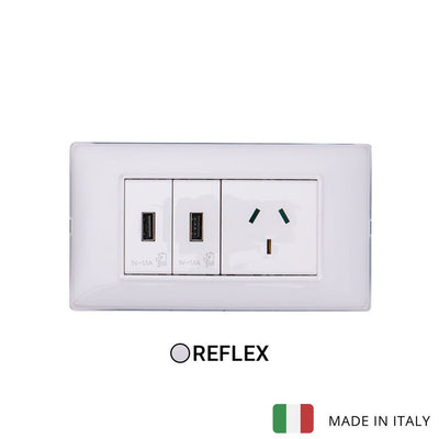 Vimar Plana Plastic 2 USB and 1 Socket - Reflex Snow - 10A