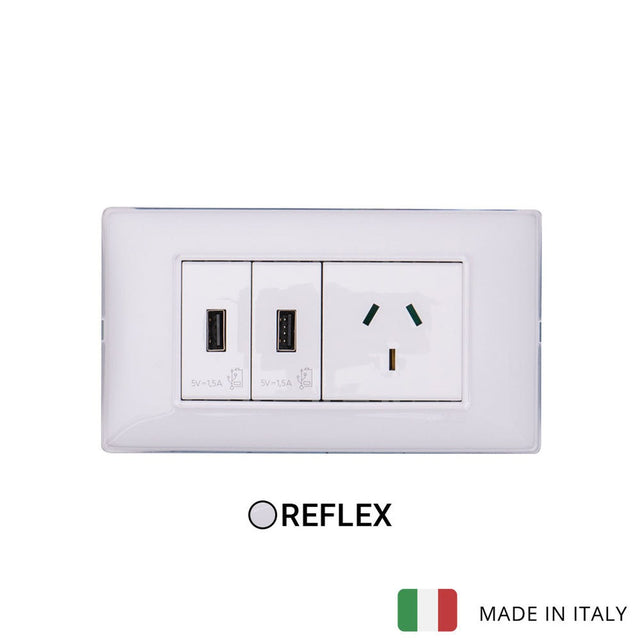 Vimar Plana Plastic 2 USB and 1 Socket - Reflex Snow - 10A