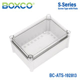 Boxco S-Series 190x280x130mm Plastic Enclosure, IP67, IK08, ABS, Transparent Cover, Screw Type
