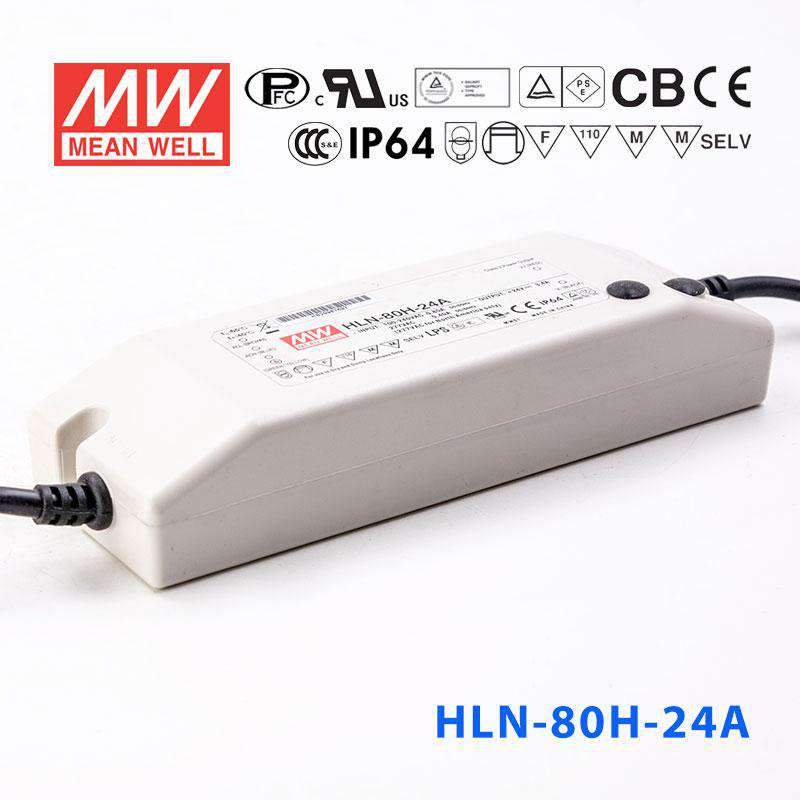 Mean Well HLN-80H-24A Power Supply 80W 24V - IP64, Adjustable 3.4A