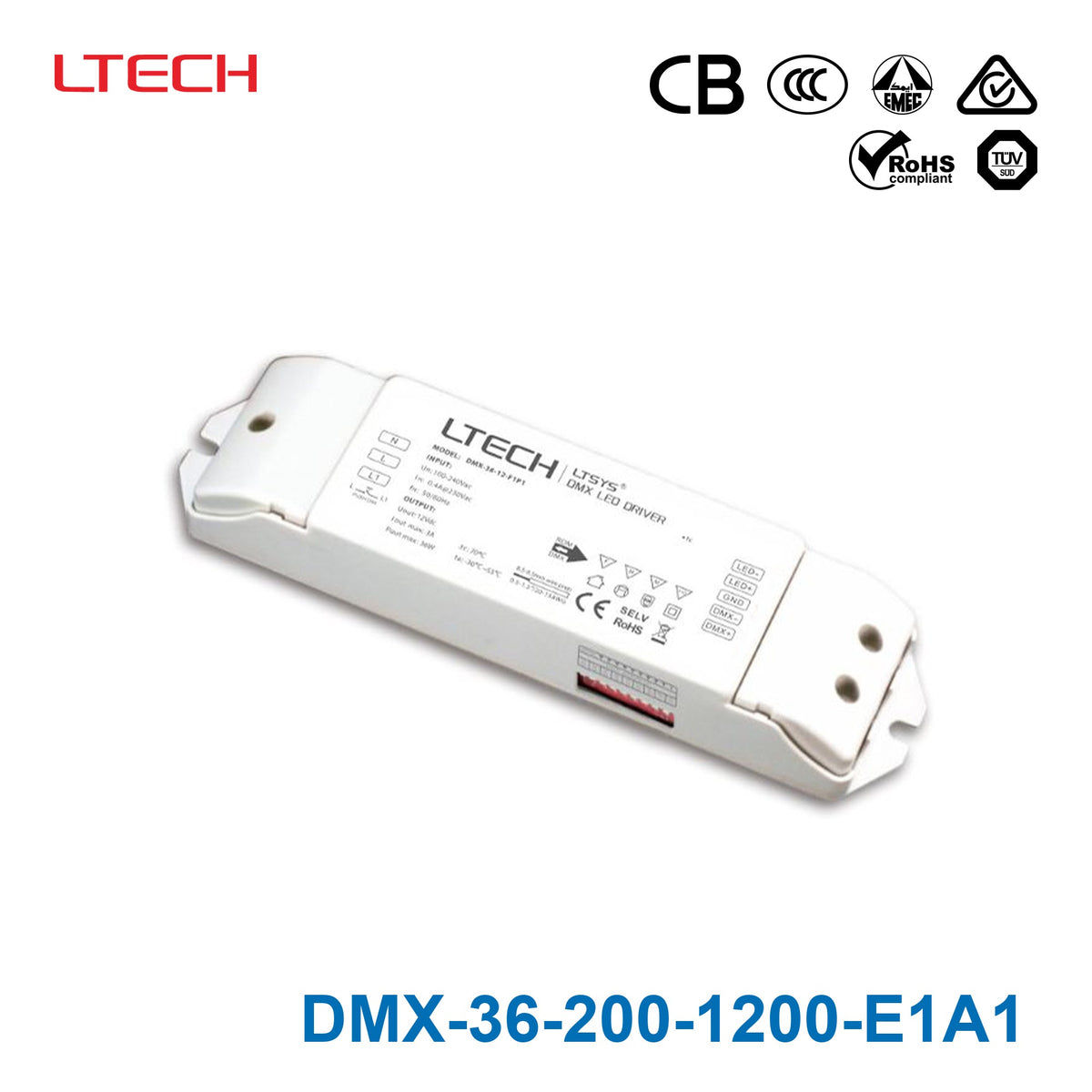 Ltech DMX-36-200-1200-E1A1 36W 200~1200mA CC DMX LED Driver - Selectable Output