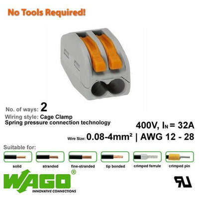 Wago 222-412 Compact Connector 2 Way - with Lever