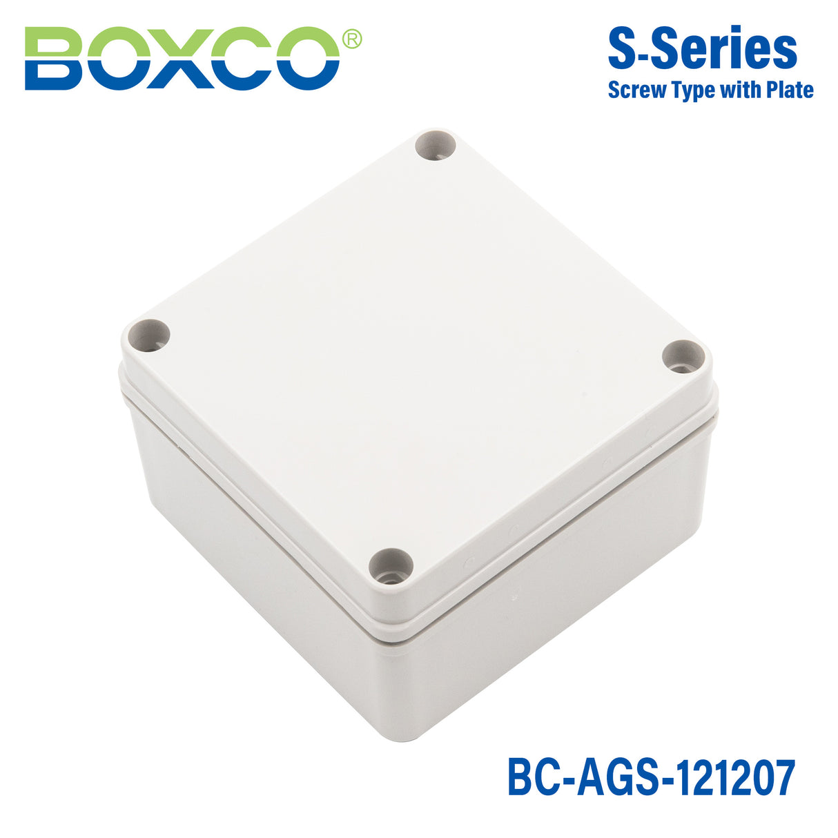 Boxco S-Series 125x125x75mm Plastic Enclosure, IP67, IK08, ABS, Grey Cover, Screw Type