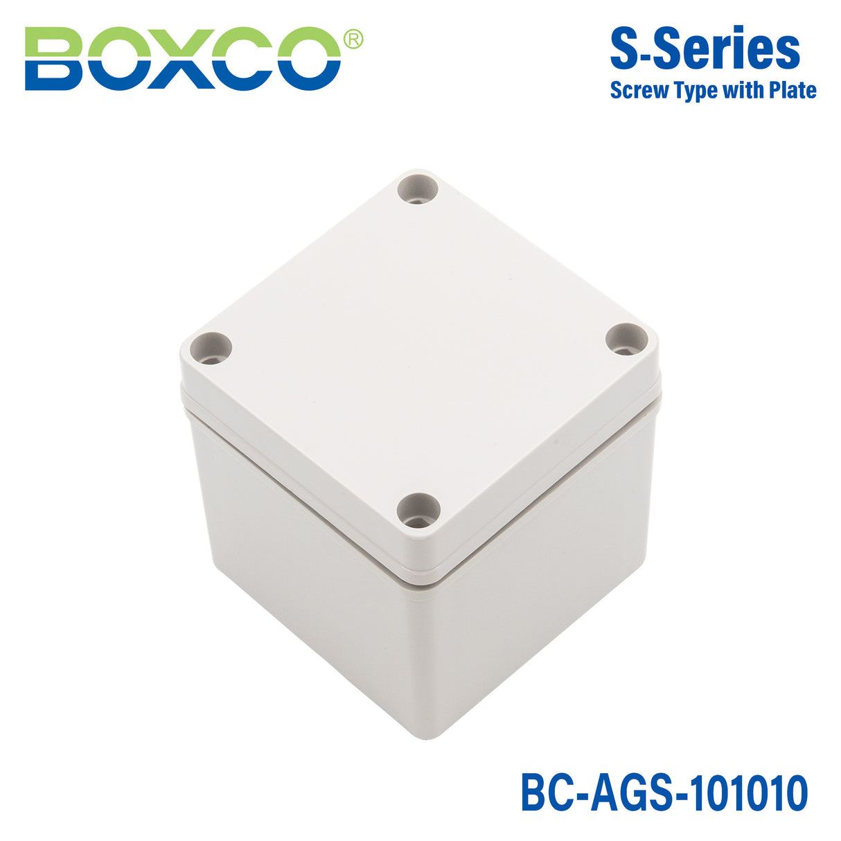 Boxco S-Series 100x100x100mm Plastic Enclosure, IP67, IK08, ABS, Grey Cover, Screw Type
