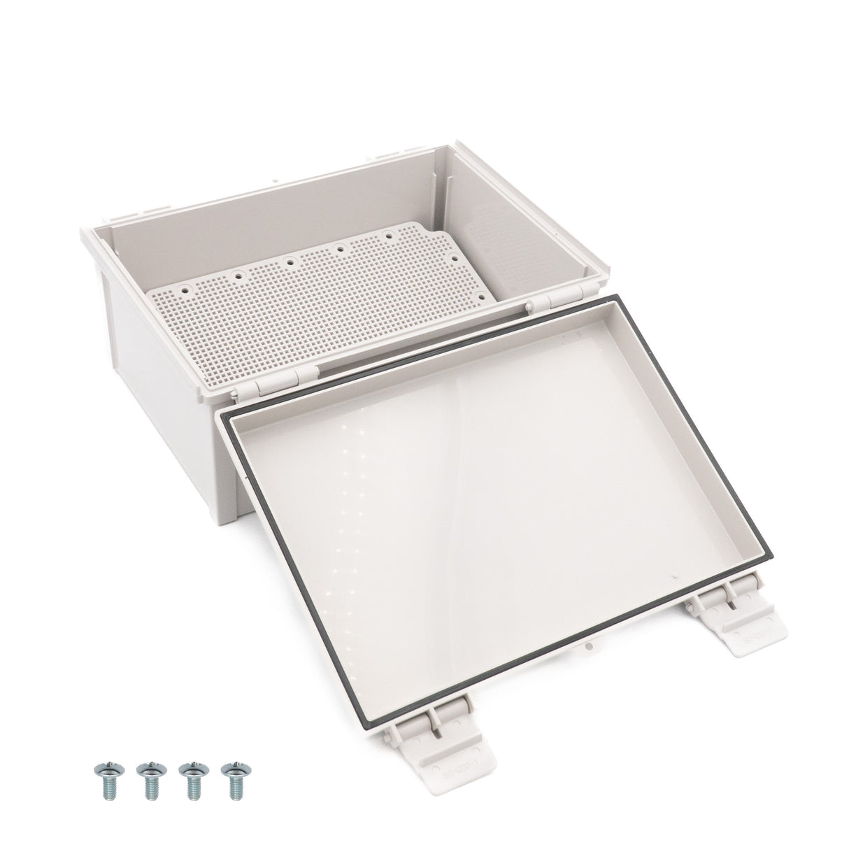 Boxco Q-Series 250x350x160mm Plastic Enclosure, IP67, IK08, ABS, Grey Cover, Hinge Type with Plate - PHOTO 1